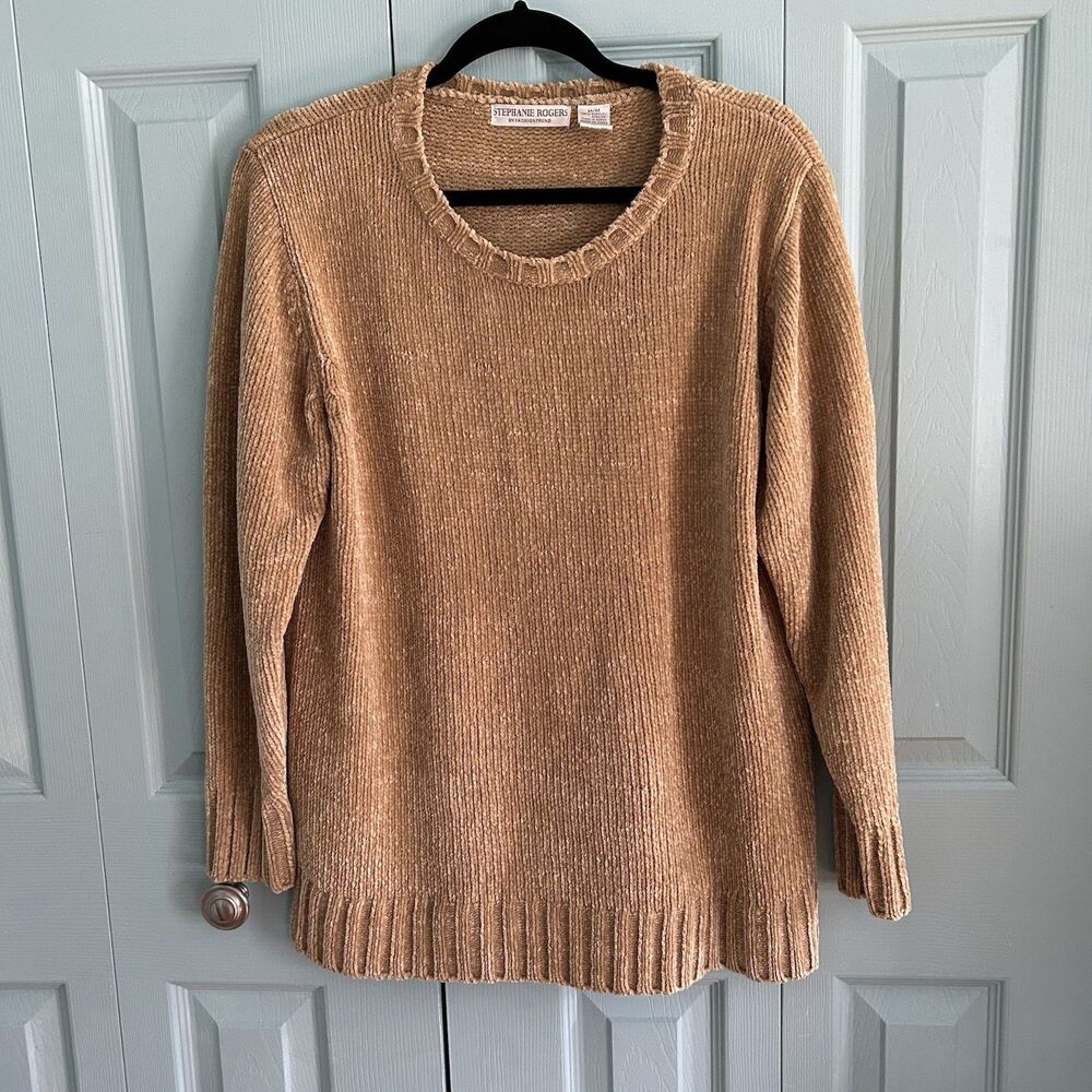 Y2K Stephanie Rogers Tan‎ Chenille Knit Sweater Medium Cozy Vtg